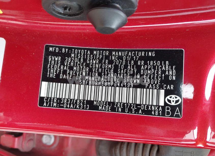 Photo 9 of 2017 Toyota Corolla LE (VIN 5YFBURHE8HP644199)