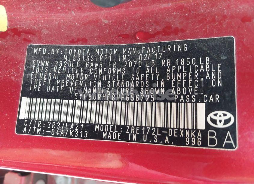 Photo 9 of 2017 Toyota Corolla XLE (VIN 5YFBURHE8HP656725)