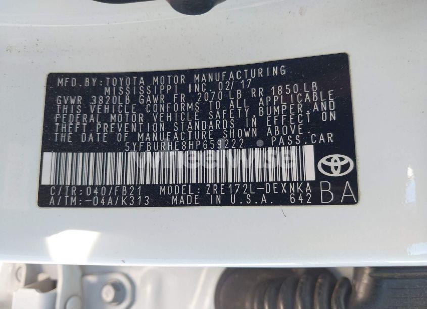 Photo 9 of 2017 Toyota Corolla LE (VIN 5YFBURHE8HP659222)