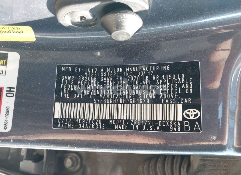 Photo 9 of 2017 Toyota Corolla SE (VIN 5YFBURHE8HP661679)