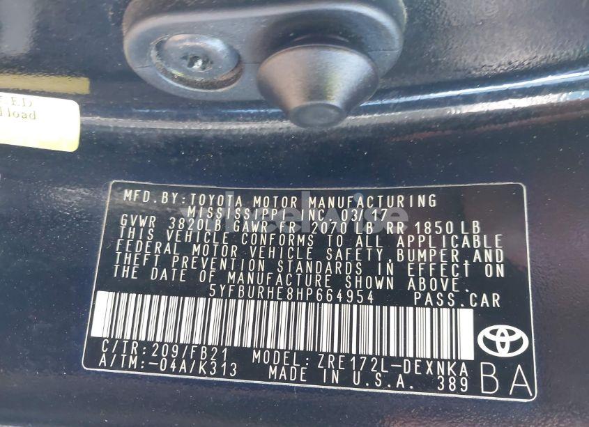 Photo 9 of 2017 Toyota Corolla LE (VIN 5YFBURHE8HP664954)