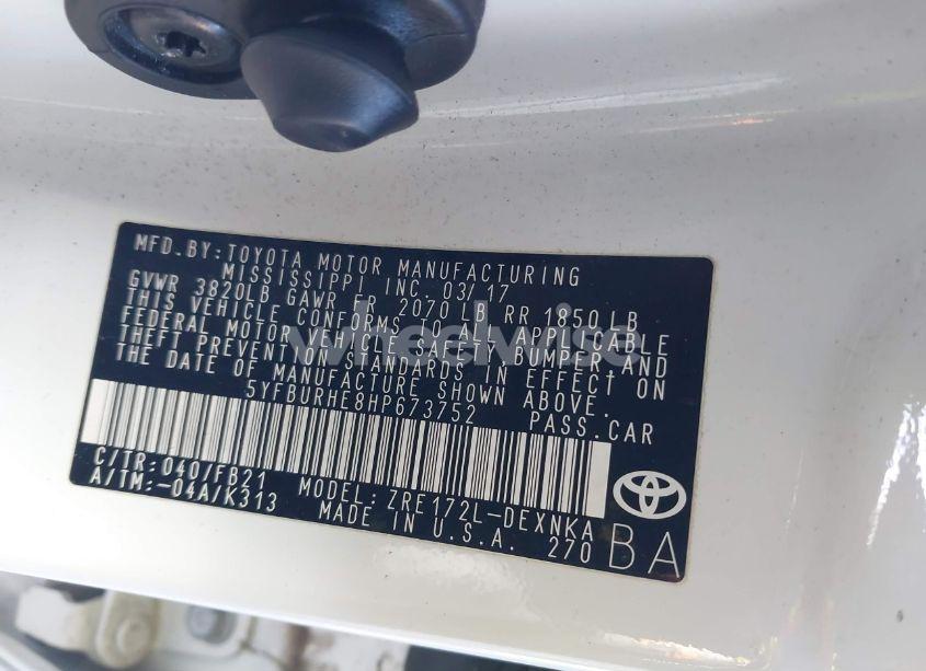 Photo 9 of 2017 Toyota Corolla LE (VIN 5YFBURHE8HP673752)