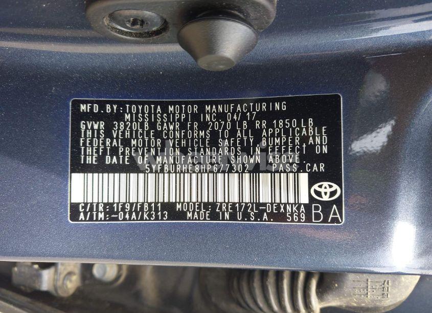 Photo 9 of 2017 Toyota Corolla L/LE/SE/SE SPECIAL EDITION/XLE/XSE (VIN 5YFBURHE8HP677302)