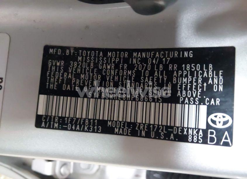 Photo 9 of 2017 Toyota Corolla LE (VIN 5YFBURHE8HP686615)