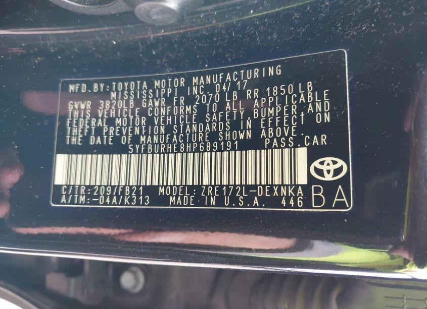 Photo 9 of 2017 Toyota Corolla LE (VIN 5YFBURHE8HP689191)