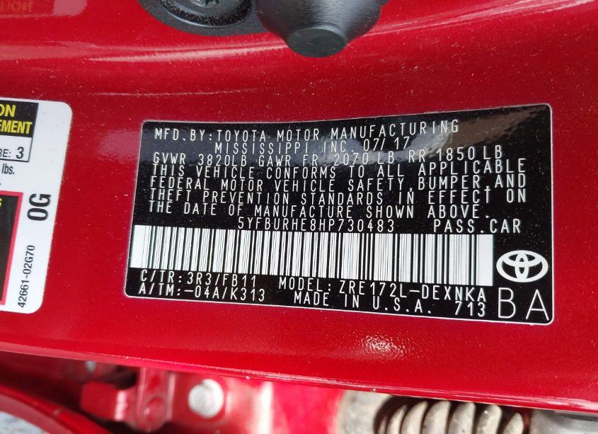 Photo 9 of 2017 Toyota Corolla LE (VIN 5YFBURHE8HP730483)