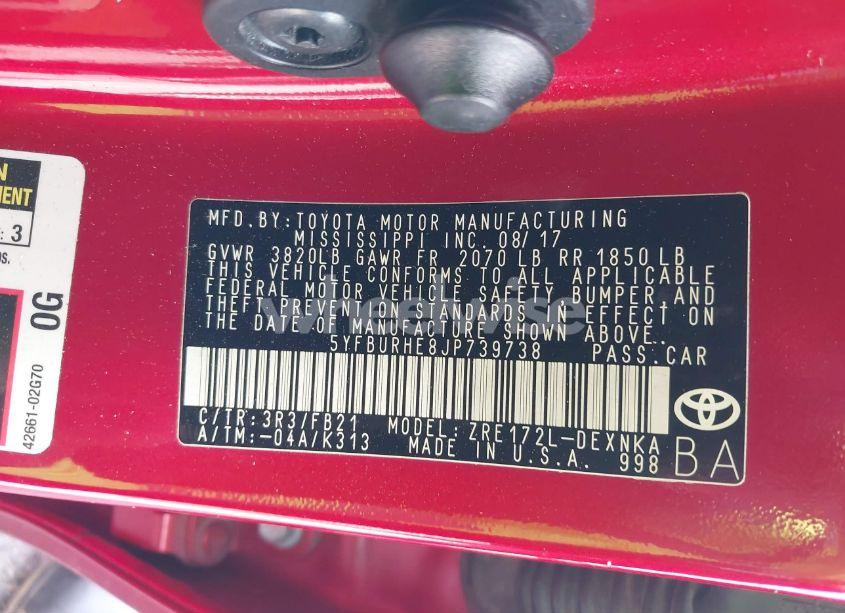 Photo 9 of 2018 Toyota Corolla LE (VIN 5YFBURHE8JP739738)