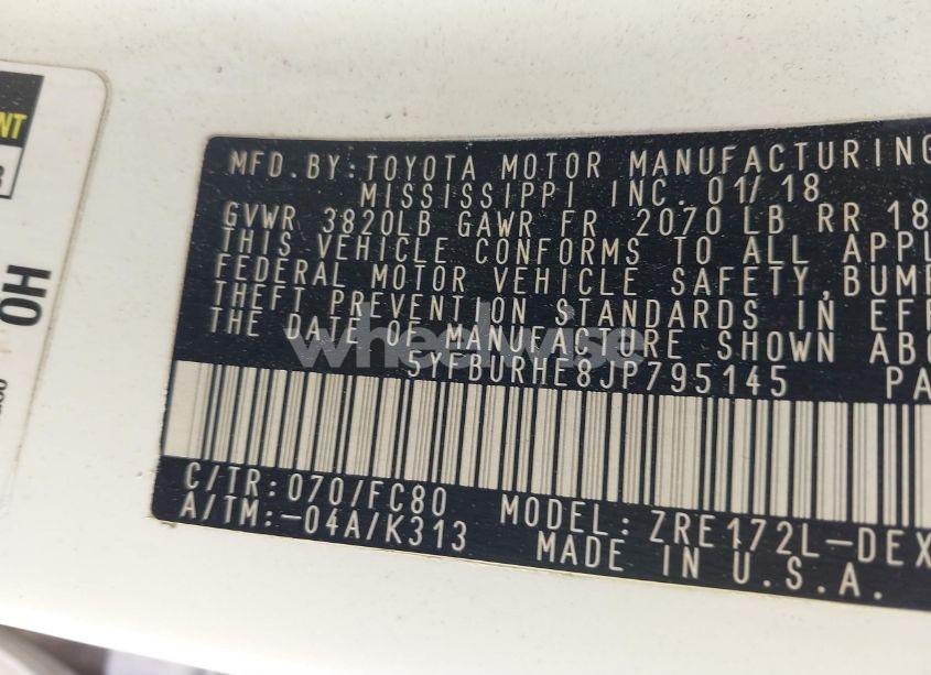 Photo 9 of 2018 Toyota Corolla SE (VIN 5YFBURHE8JP795145)