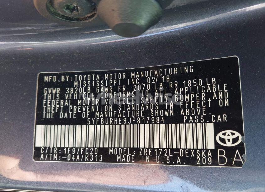 Photo 9 of 2018 Toyota Corolla SE (VIN 5YFBURHE8JP817984)