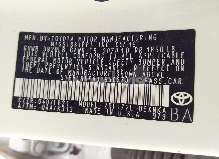 Photo 9 of 2018 Toyota Corolla LE (VIN 5YFBURHE8JP850273)