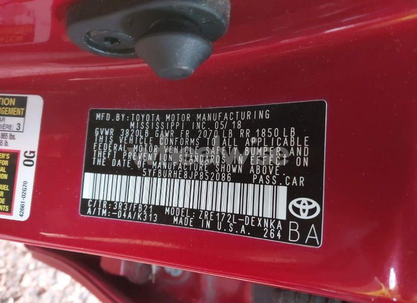 Photo 9 of 2018 Toyota Corolla LE (VIN 5YFBURHE8JP852086)