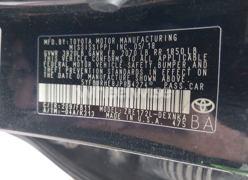 Photo 9 of 2018 Toyota Corolla LE (VIN 5YFBURHE8JP854274)