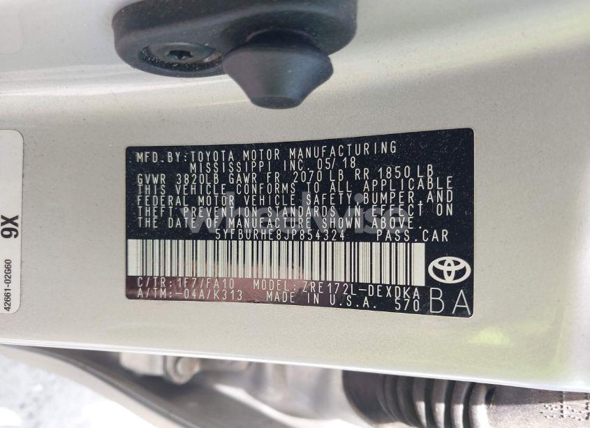 Photo 9 of 2018 Toyota Corolla L (VIN 5YFBURHE8JP854324)