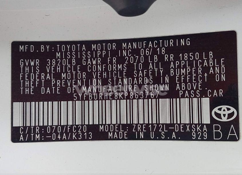 Photo 9 of 2019 Toyota Corolla SE (VIN 5YFBURHE8KP863767)