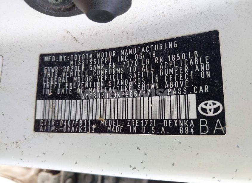 Photo 9 of 2019 Toyota Corolla LE (VIN 5YFBURHE8KP866717)