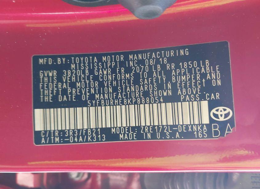 Photo 9 of 2019 Toyota Corolla LE (VIN 5YFBURHE8KP888054)