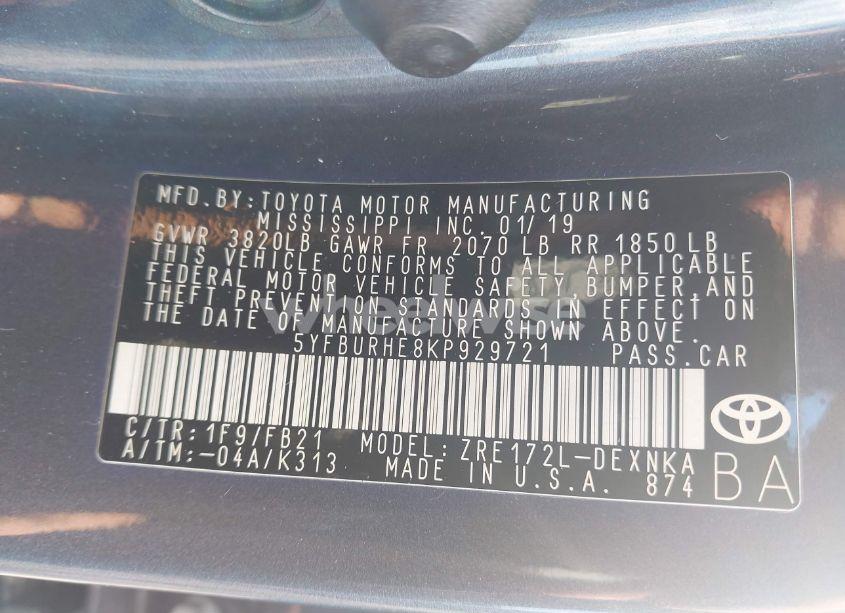 Photo 9 of 2019 Toyota Corolla LE (VIN 5YFBURHE8KP929721)