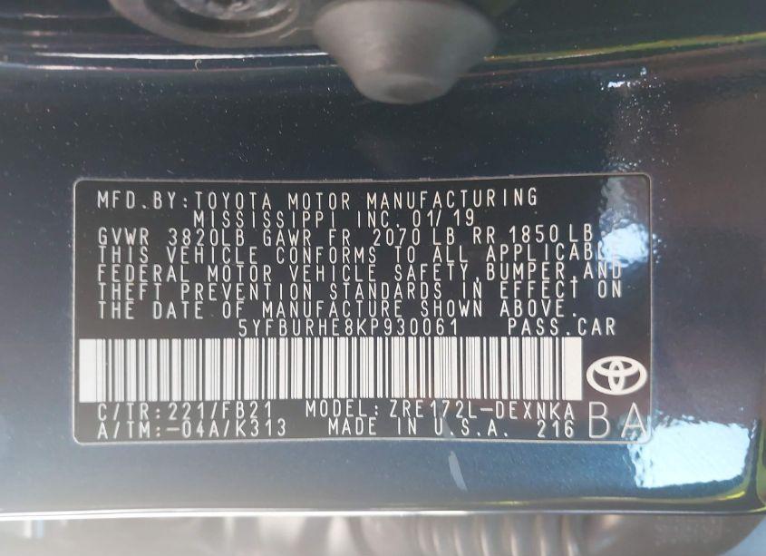 Photo 9 of 2019 Toyota Corolla LE (VIN 5YFBURHE8KP930061)