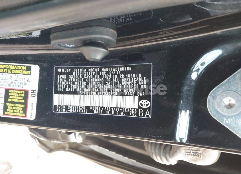 Photo 9 of 2019 Toyota Corolla SE (VIN 5YFBURHE8KP930450)