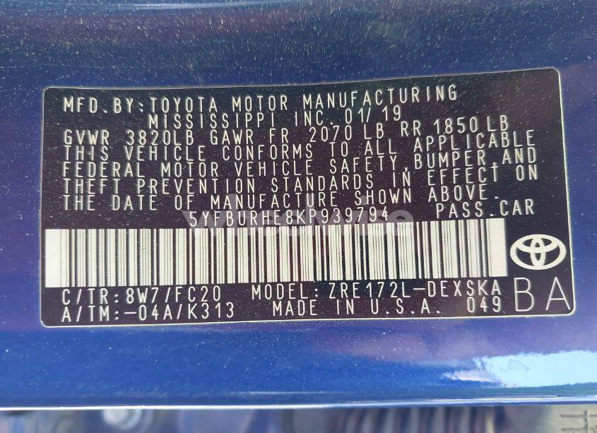 Photo 9 of 2019 Toyota Corolla SE (VIN 5YFBURHE8KP939794)