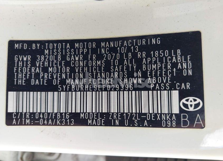 Photo 9 of 2014 Toyota Corolla LE (VIN 5YFBURHE9EP029396)