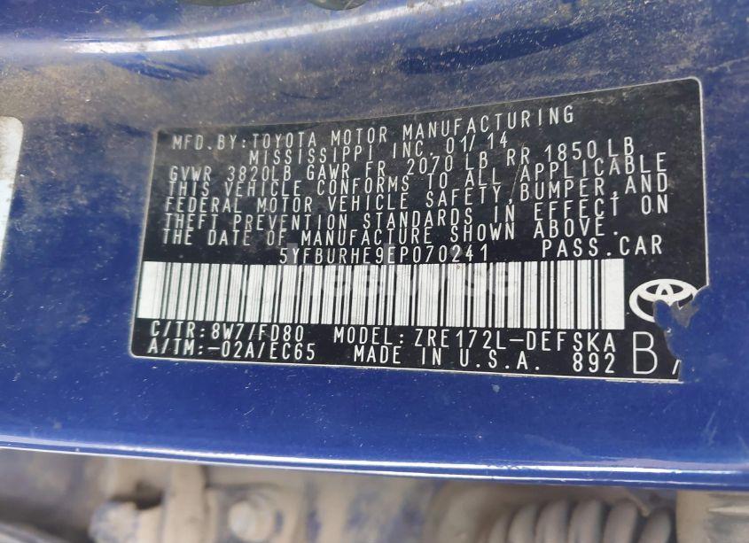 Photo 9 of 2014 Toyota Corolla S PLUS (VIN 5YFBURHE9EP070241)