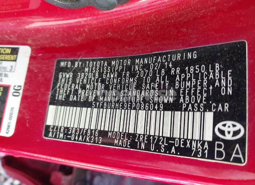 Photo 9 of 2014 Toyota Corolla LE (VIN 5YFBURHE9EP086049)