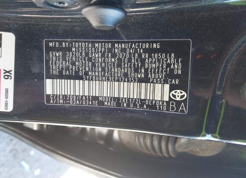 Photo 9 of 2014 Toyota Corolla L (VIN 5YFBURHE9EP124153)