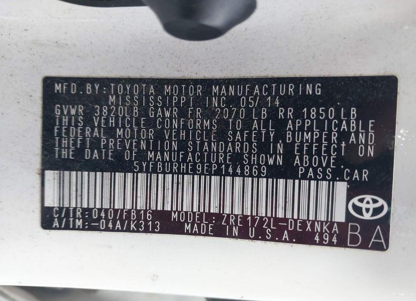 Photo 9 of 2014 Toyota Corolla LE (VIN 5YFBURHE9EP144869)