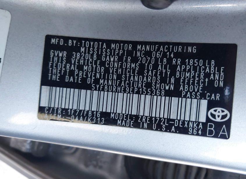 Photo 9 of 2014 Toyota Corolla LE (VIN 5YFBURHE9EP155368)