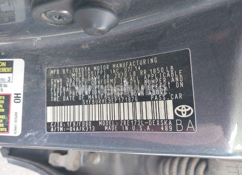 Photo 9 of 2014 Toyota Corolla S PLUS (VIN 5YFBURHE9EP171876)