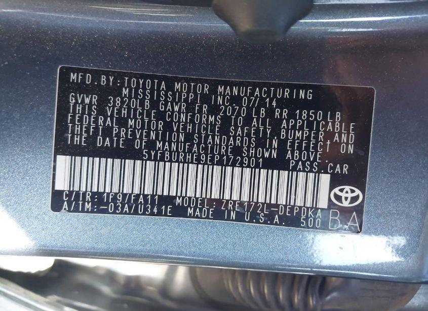 Photo 9 of 2014 Toyota Corolla L (VIN 5YFBURHE9EP172901)