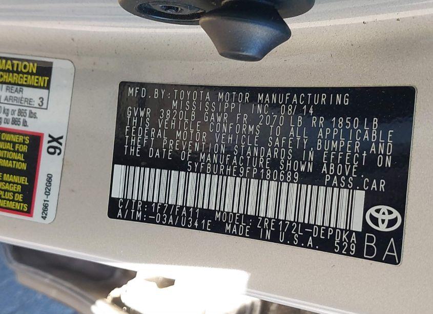 Photo 9 of 2015 Toyota Corolla L (VIN 5YFBURHE9FP180689)