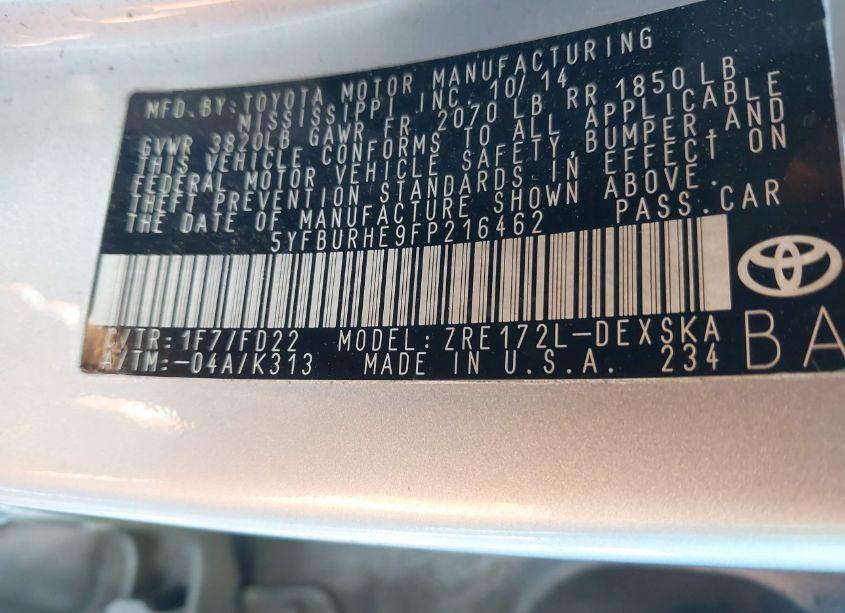 Photo 9 of 2015 Toyota Corolla S PLUS (VIN 5YFBURHE9FP216462)