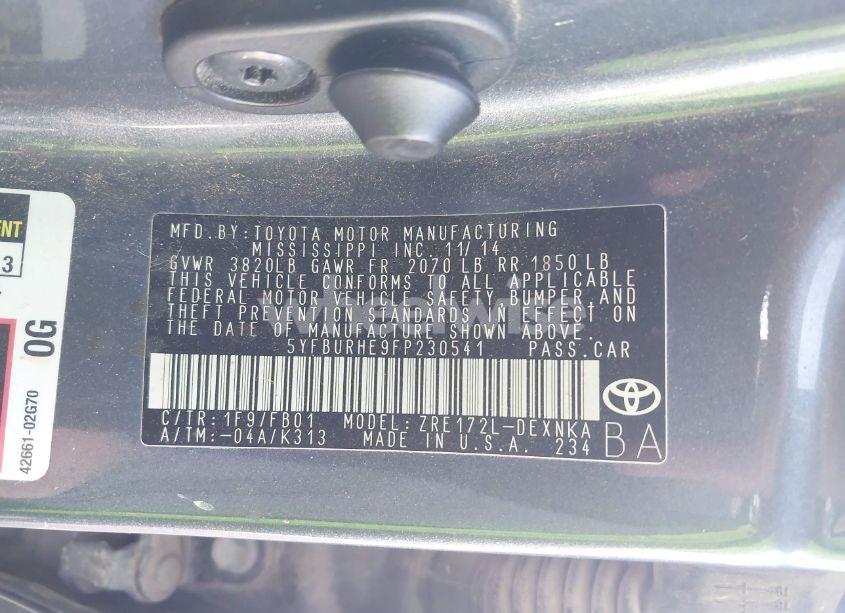 Photo 9 of 2015 Toyota Corolla LE PLUS (VIN 5YFBURHE9FP230541)