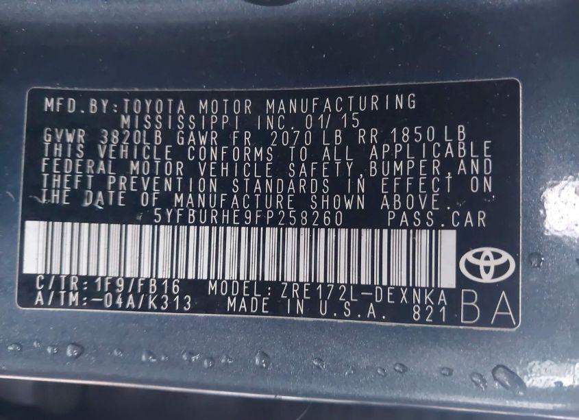 Photo 9 of 2015 Toyota Corolla LE (VIN 5YFBURHE9FP258260)