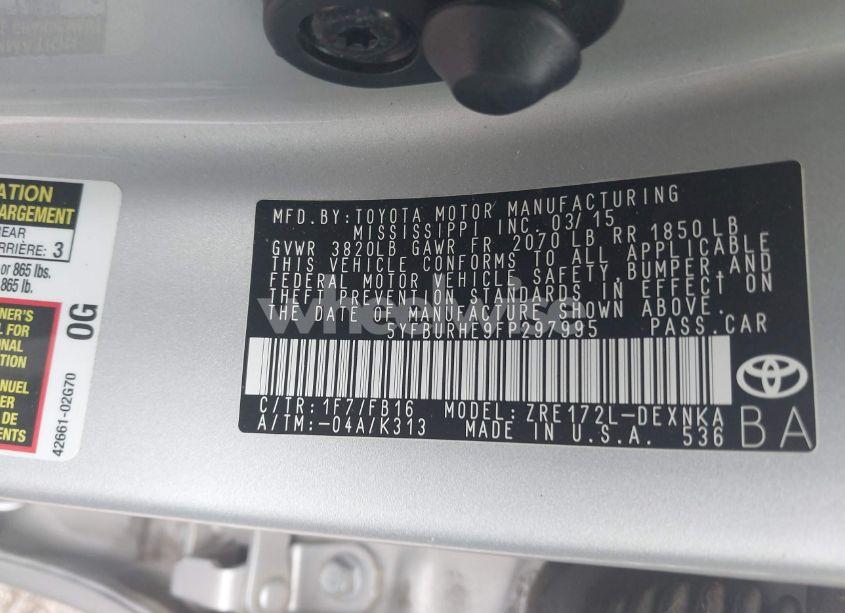 Photo 9 of 2015 Toyota Corolla LE (VIN 5YFBURHE9FP297995)