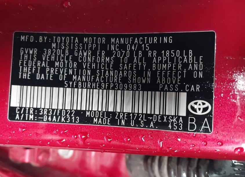 Photo 9 of 2015 Toyota Corolla S (VIN 5YFBURHE9FP309983)