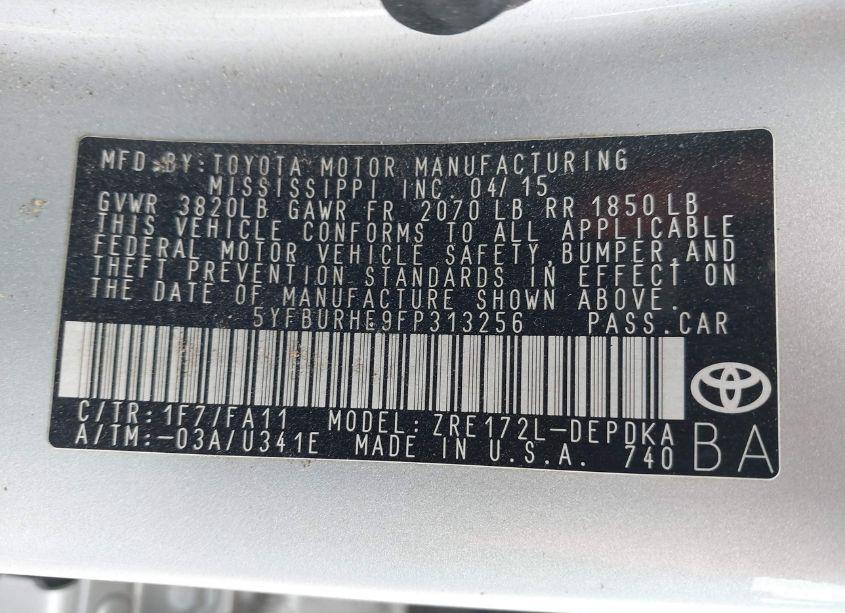 Photo 9 of 2015 Toyota Corolla L (VIN 5YFBURHE9FP313256)