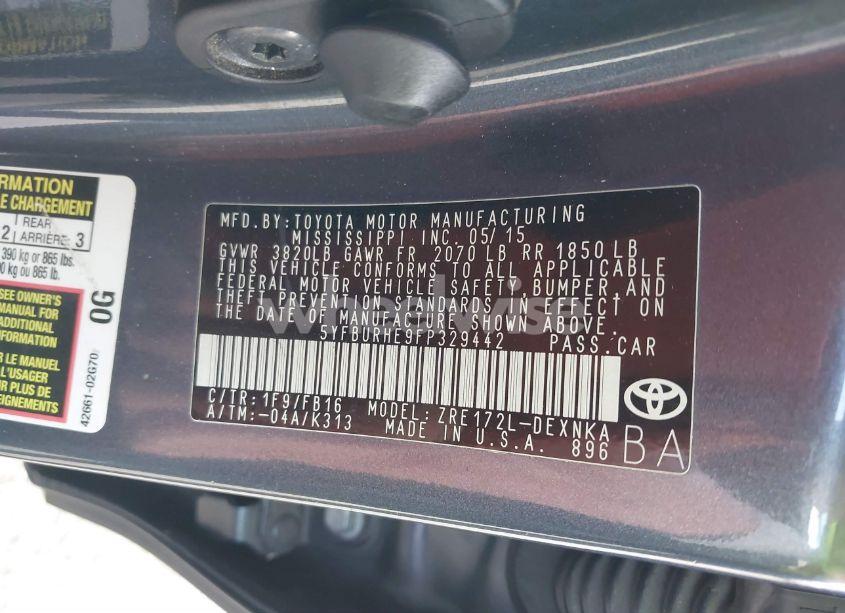 Photo 9 of 2015 Toyota Corolla LE PLUS (VIN 5YFBURHE9FP329442)