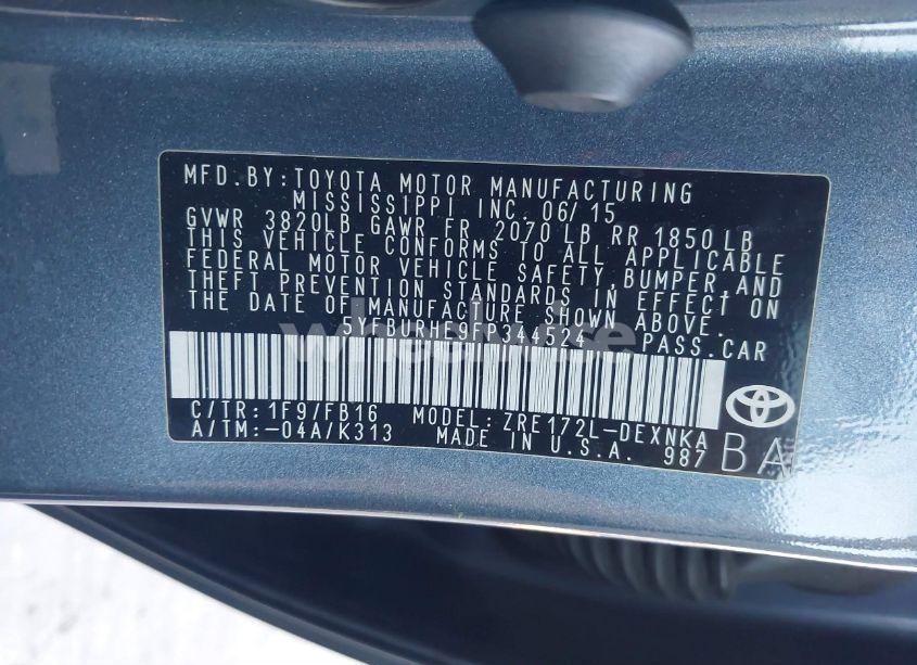 Photo 9 of 2015 Toyota Corolla LE PLUS (VIN 5YFBURHE9FP344524)