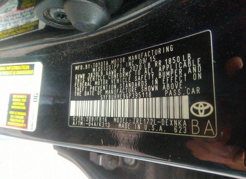 Photo 9 of 2016 Toyota Corolla LE (VIN 5YFBURHE9GP395118)