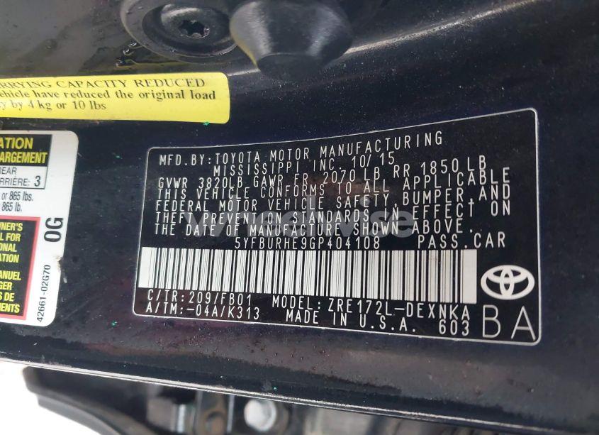 Photo 9 of 2016 Toyota Corolla LE (VIN 5YFBURHE9GP404108)