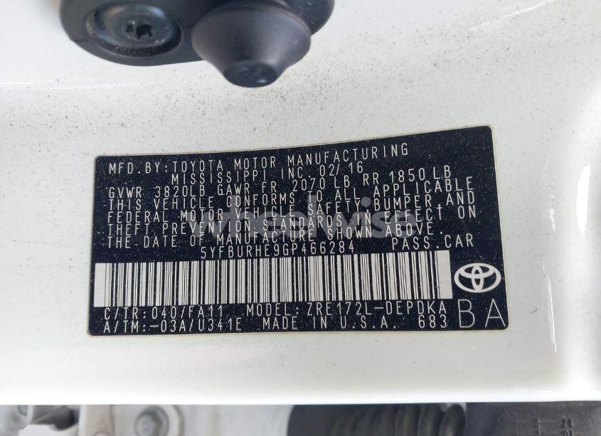 Photo 9 of 2016 Toyota Corolla L (VIN 5YFBURHE9GP466284)