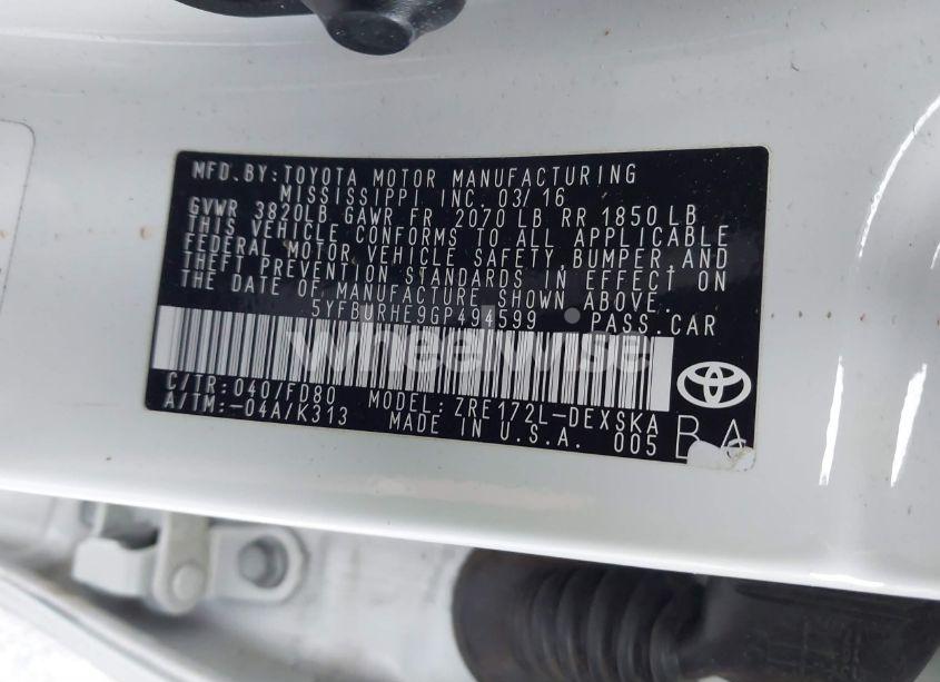 Photo 9 of 2016 Toyota Corolla S PLUS (VIN 5YFBURHE9GP494599)