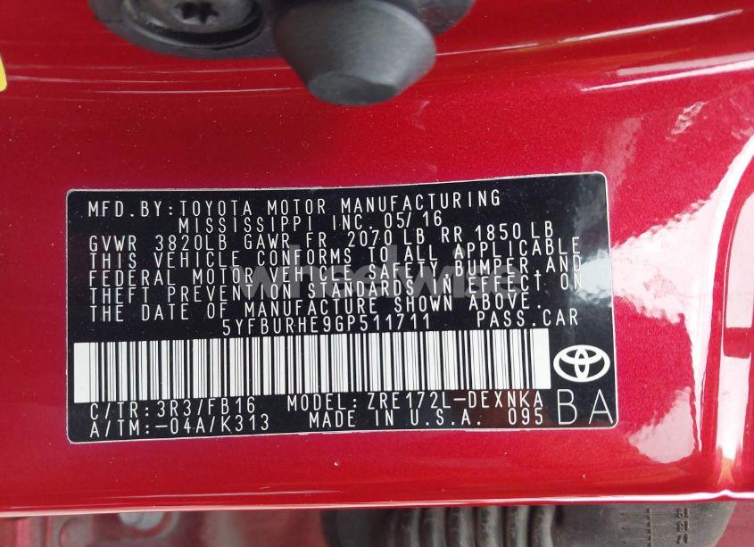 Photo 9 of 2016 Toyota Corolla LE (VIN 5YFBURHE9GP511711)