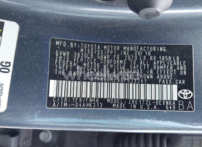 Photo 9 of 2016 Toyota Corolla LE (VIN 5YFBURHE9GP533241)