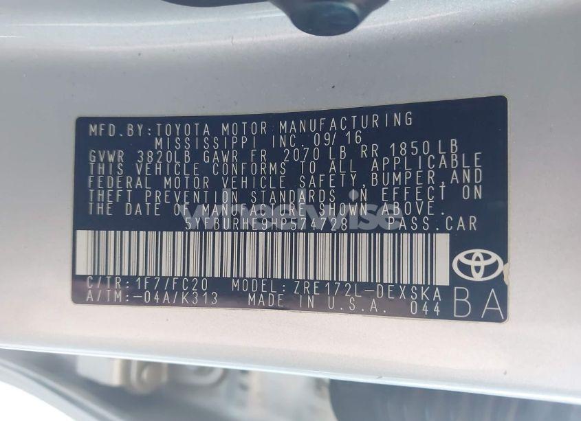 Photo 9 of 2017 Toyota Corolla SE (VIN 5YFBURHE9HP574728)