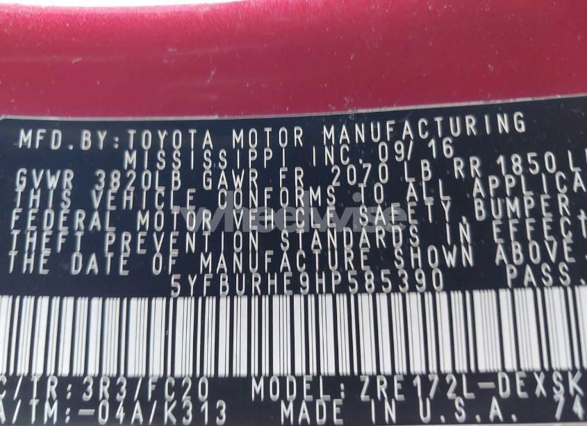 Photo 9 of 2017 Toyota Corolla SE (VIN 5YFBURHE9HP585390)