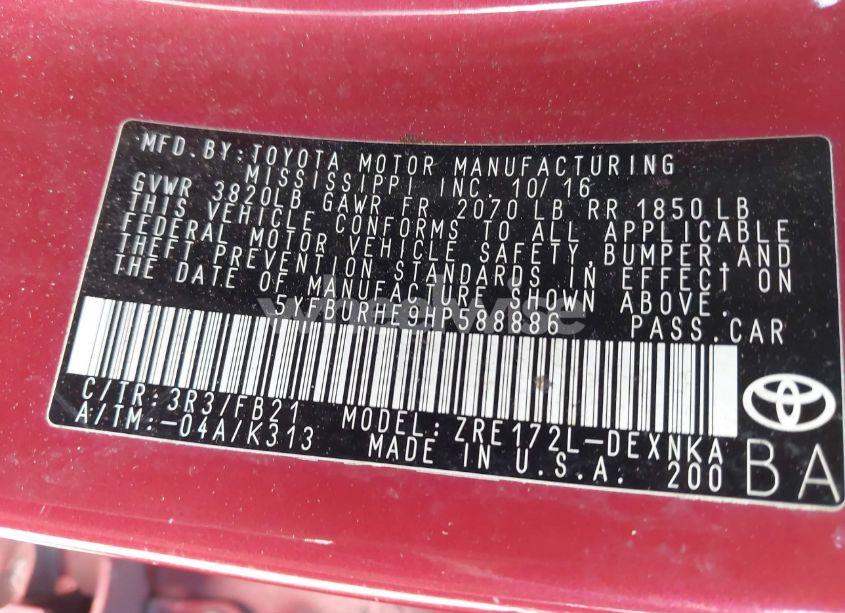 Photo 9 of 2017 Toyota Corolla LE (VIN 5YFBURHE9HP588886)